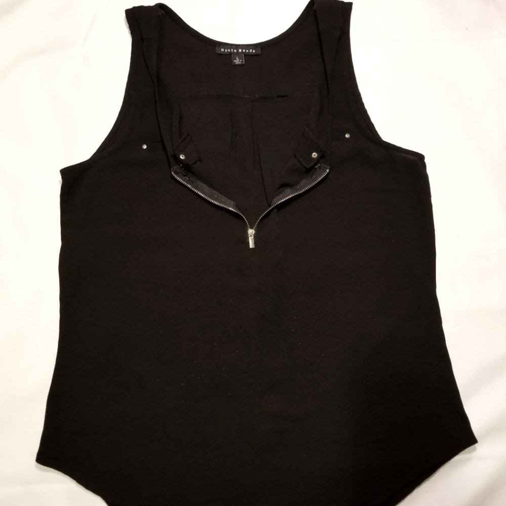 Black Sheer Half Zip Up Blouse